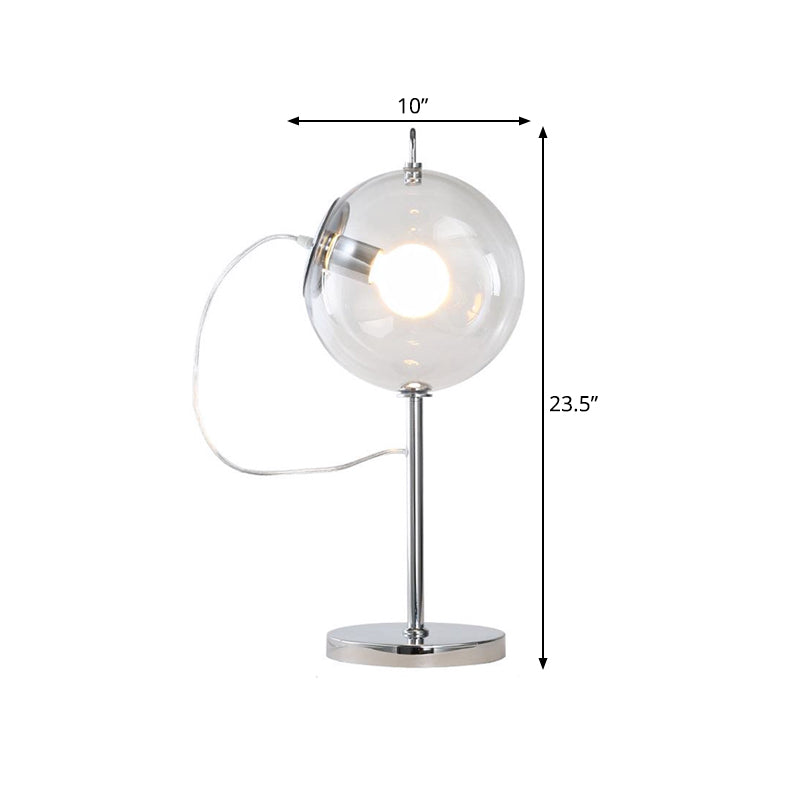 Lampada da tavolo minimalista a sfera in vetro trasparente con 1 lampadina, lampada da notte per salotto in cromo