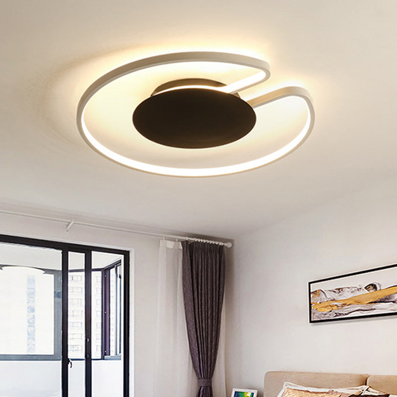 15"/19" W Minimal LED Flush Mount Light Iron White and Black Inner/Black and White Inner Hoop Ceiling Lamp with Open Design