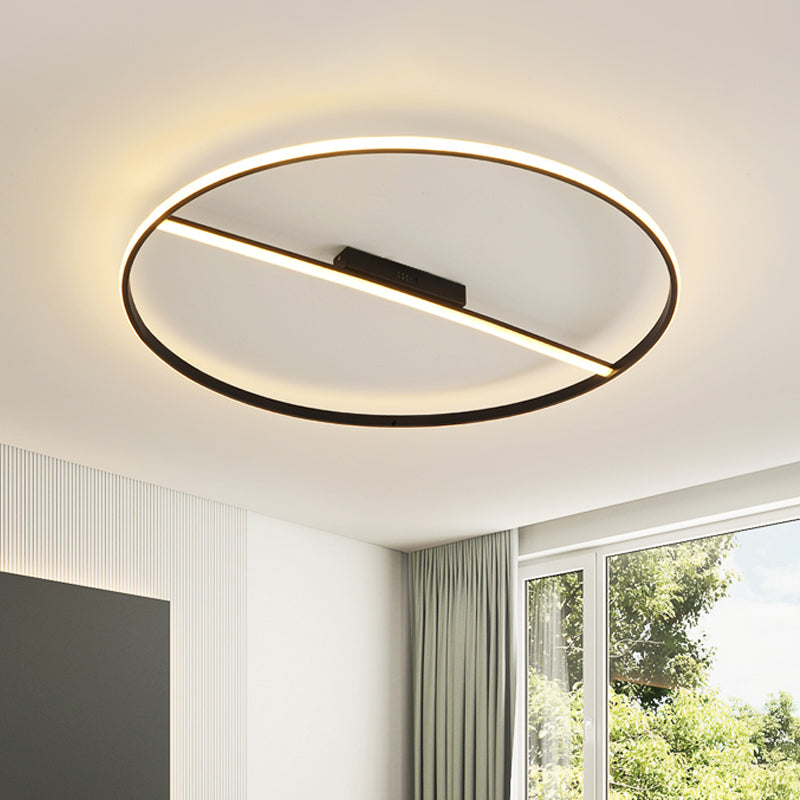 Thin Circle Flush Mounted Lamp Minimalist Acrylic Black 18"/23.5" Dia LED Ceiling Fixture with Glow Cross Bar, Warm/White Light
