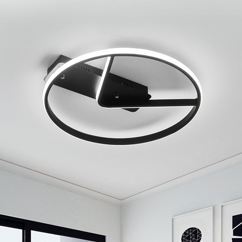 Simple Novelty LED Flush Mount Fixture Aluminum Black Hoop and V Inner Thin Ceiling Lighting in Warm/White Light, 18"/23.5" Width