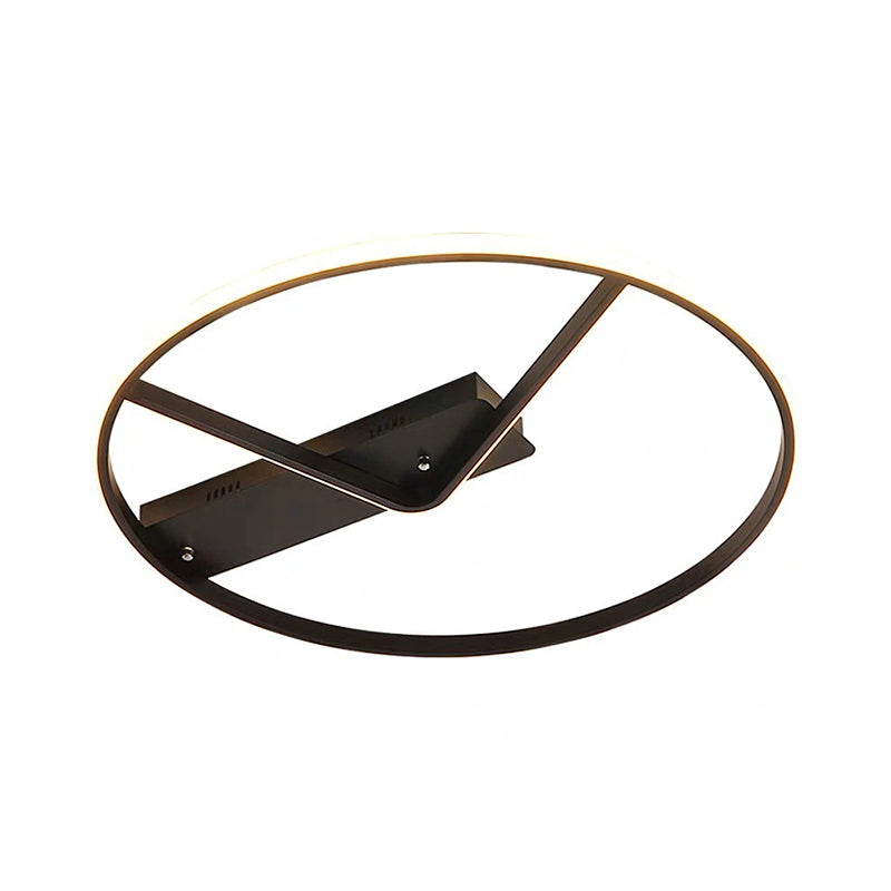 Simple Novelty LED Flush Mount Fixture Aluminum Black Hoop and V Inner Thin Ceiling Lighting in Warm/White Light, 18"/23.5" Width