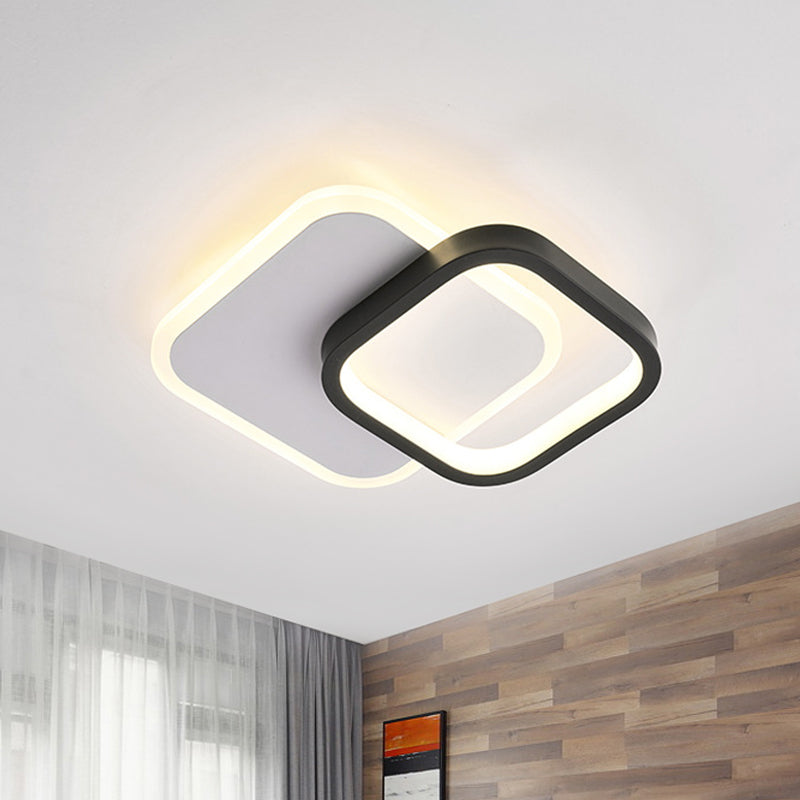 Black-White 2 Squares Small Ceiling Lamp Modern Acrylic LED Flush Mounted Lighting for Corridor