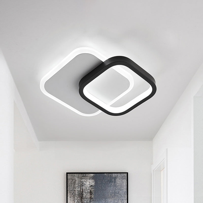 Black-White 2 Squares Small Ceiling Lamp Modern Acrylic LED Flush Mounted Lighting for Corridor