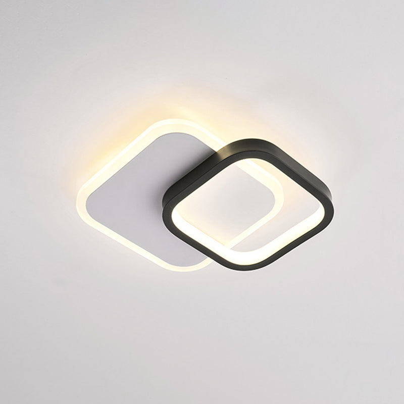 Black-White 2 Squares Small Ceiling Lamp Modern Acrylic LED Flush Mounted Lighting for Corridor