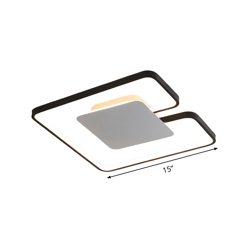 Square Frame Thin Ceiling Fixture Simple Iron Bedroom 15"/19" W LED Flushmount Lighting in White-Black Inner/Black-White Inner with Gap Design