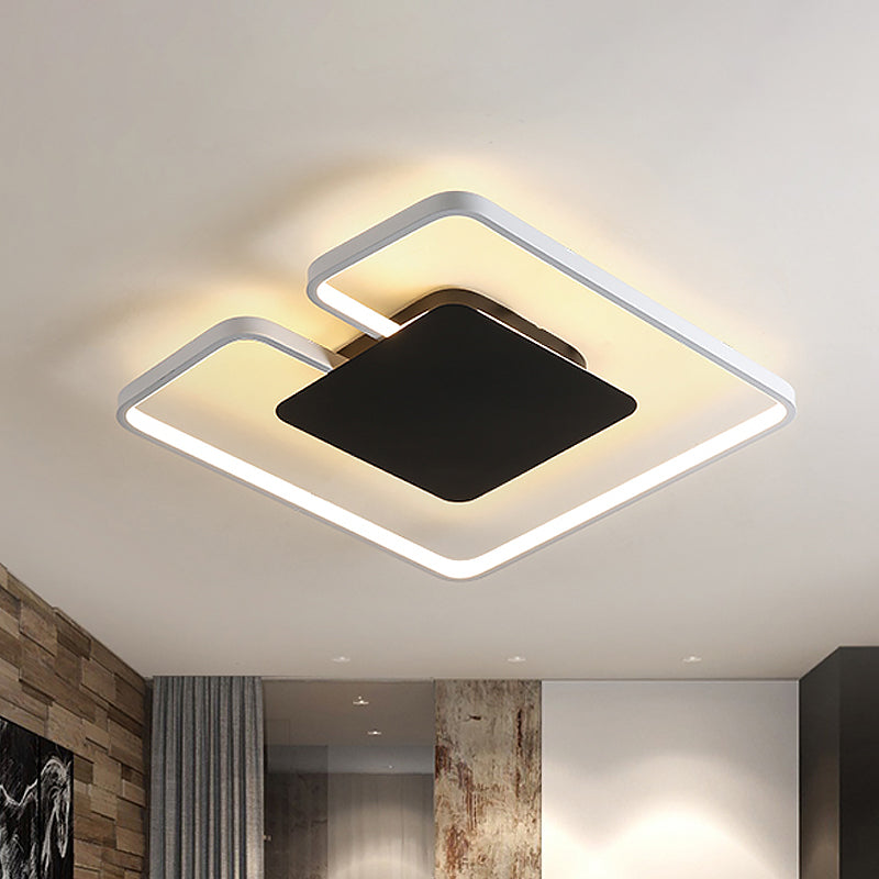 Square Frame Thin Ceiling Fixture Simple Iron Bedroom 15"/19" W LED Flushmount Lighting in White-Black Inner/Black-White Inner with Gap Design