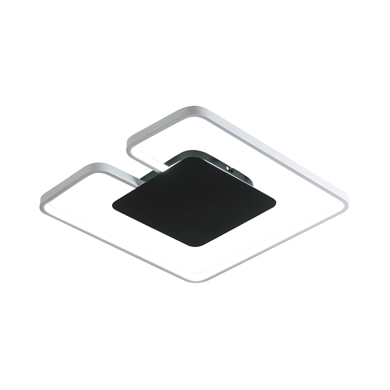 Square Frame Thin Ceiling Fixture Simple Iron Bedroom 15"/19" W LED Flushmount Lighting in White-Black Inner/Black-White Inner with Gap Design