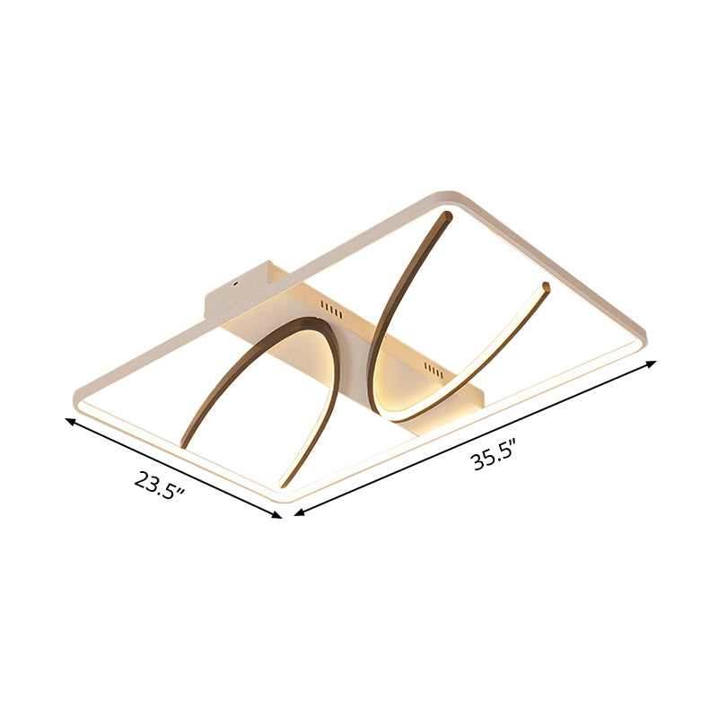 Rectangular Ceiling Flush Light Modernism Aluminum Black-White LED Flush Mount Lamp in Warm/White Light with Curve Design