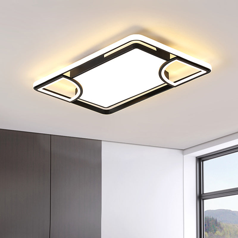 Black Thin Rectangle Ceiling Flush Modern Acrylic LED Flushmount Lighting in Warm/White Light with Sector Cutouts Design