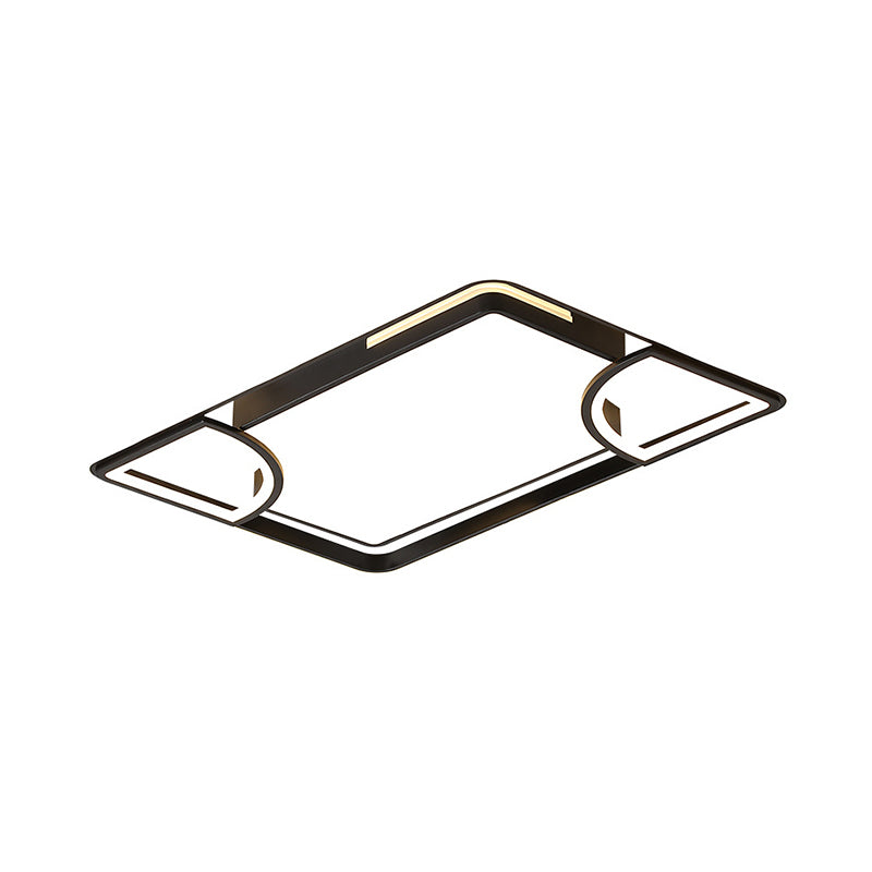 Black Thin Rectangle Ceiling Flush Modern Acrylic LED Flushmount Lighting in Warm/White Light with Sector Cutouts Design
