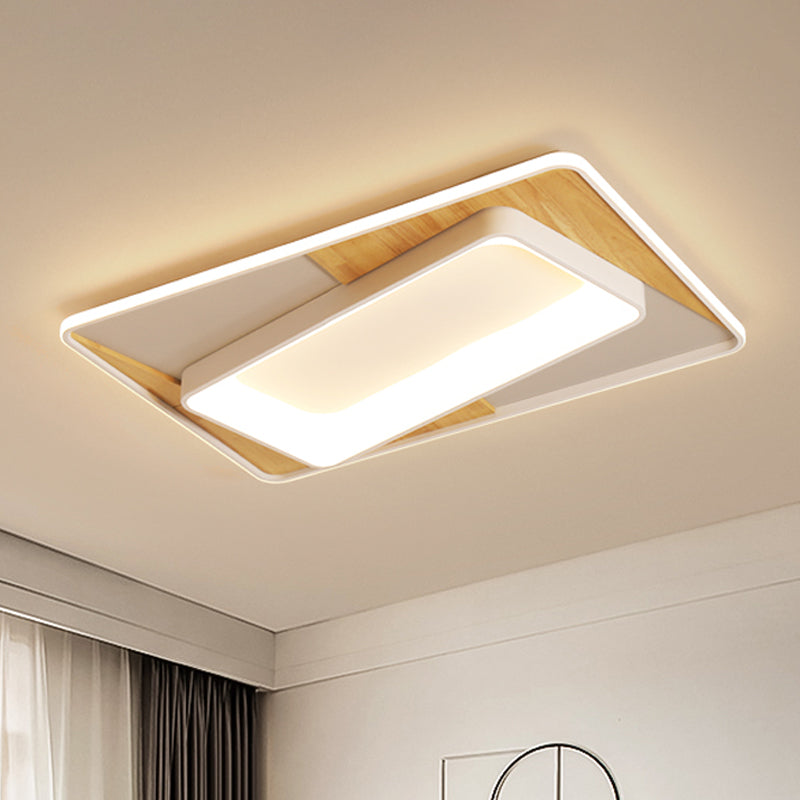 2 Tiers Splicing Acrylic Flush Light Nordic Style Wood-White LED Ceiling Mount Lamp in Warm/White Light
