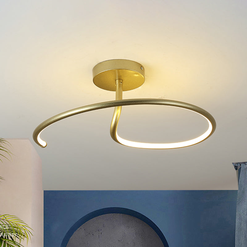 Curl Semi Mount Lighting Simplicity Acrylic Gold Finish 16"/19.5" Wide LED Ceiling Flush Light