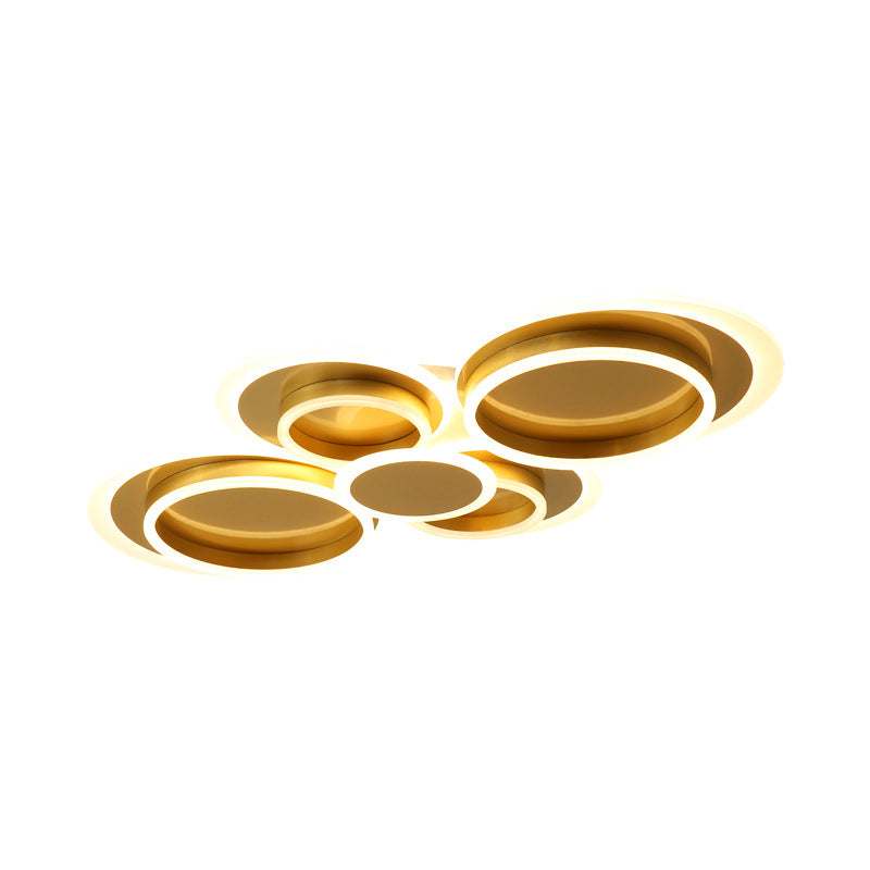 Mid-Century Ripplet Iron Ceiling Lighting LED Flush Mount Fixture in Gold for Parlor, Warm/White Light