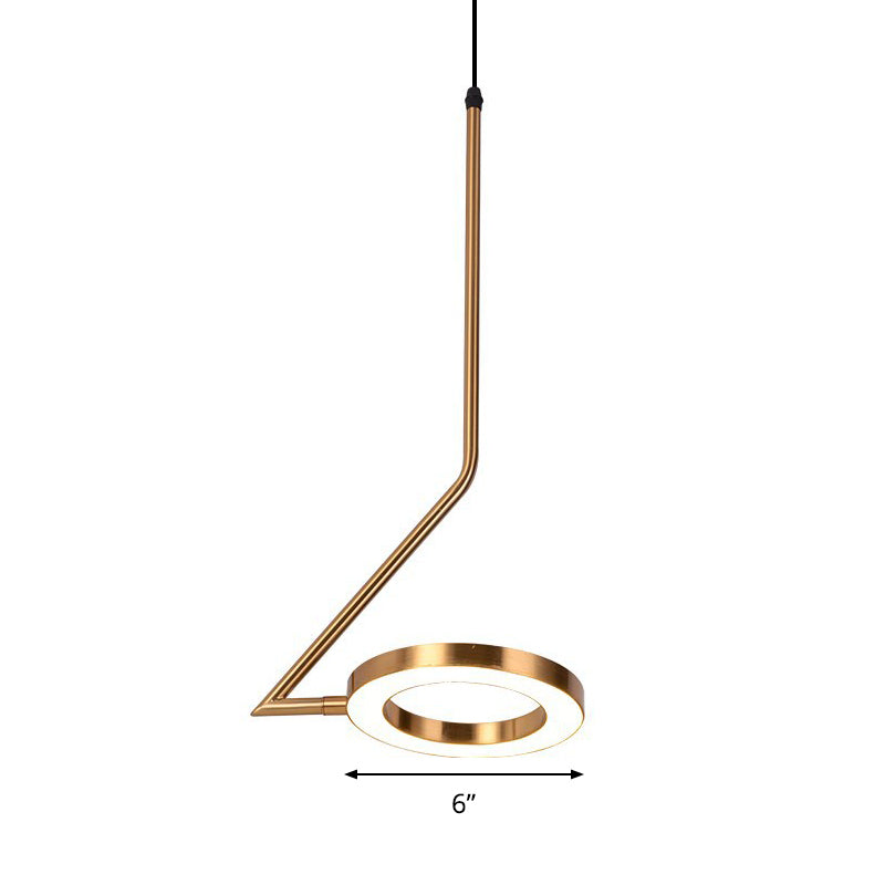 Rotatable Gold Loop Drop Pendant Simple Stylish Iron LED Hanging Light Kit with Zigzag Shaped Arm