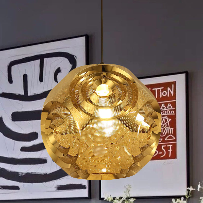 Stainless Steel Sphere Pendant Lamp Colonial 1-Head Cafe Suspension Light with Cutout Design in Chrome/Gold/Rose Gold, 11"/15" W