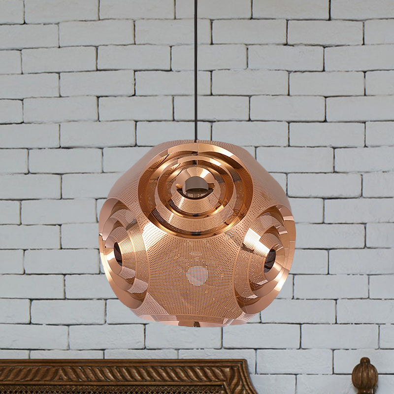 Lámpara colgante de la esfera de acero inoxidable Colonial 1-Café Café Luz de suspensión con diseño de corte en cromo/oro/oro rosa, 11 "/15" W