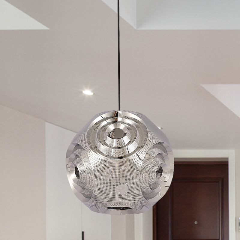 Stainless Steel Sphere Pendant Lamp Colonial 1-Head Cafe Suspension Light with Cutout Design in Chrome/Gold/Rose Gold, 11"/15" W