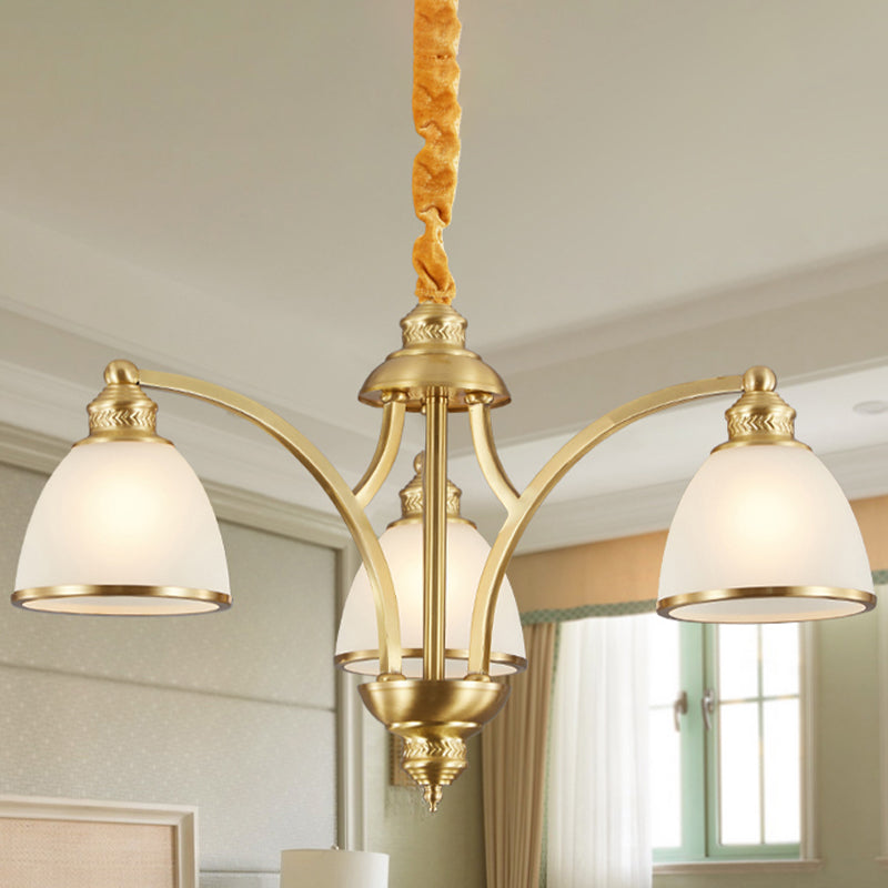 Tazón lámpara de lámpara de vidrio marfil colonial 3/5/8 bulbos sala de estar colgante de iluminación en oro
