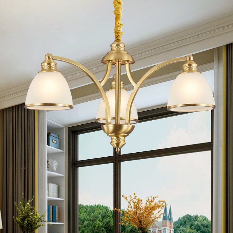 Tazón lámpara de lámpara de vidrio marfil colonial 3/5/8 bulbos sala de estar colgante de iluminación en oro