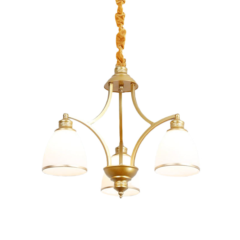 Bowl Ivory Glass Chandelier Lamp Colonial 3/5/8 Bulbs Living Room Down Lighting Pendant in Gold