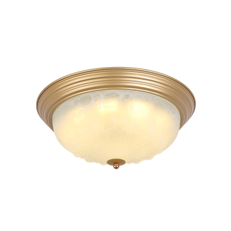 Gold 2/3 Heads Ceiling Light Colonial White Glass Bowl Shape Flush Mount Recessed Lighting, 16"/19.5" Width