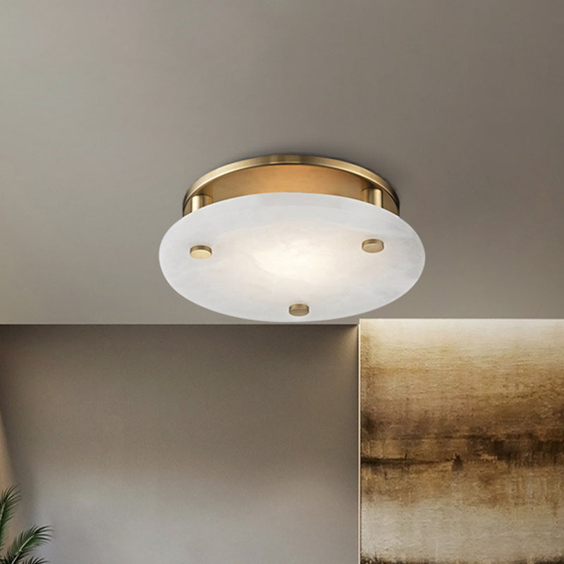 Gold Circle Ceiling Light Fixture Colonialism White Glass 3 Lights Living Room Semi Flush Mount