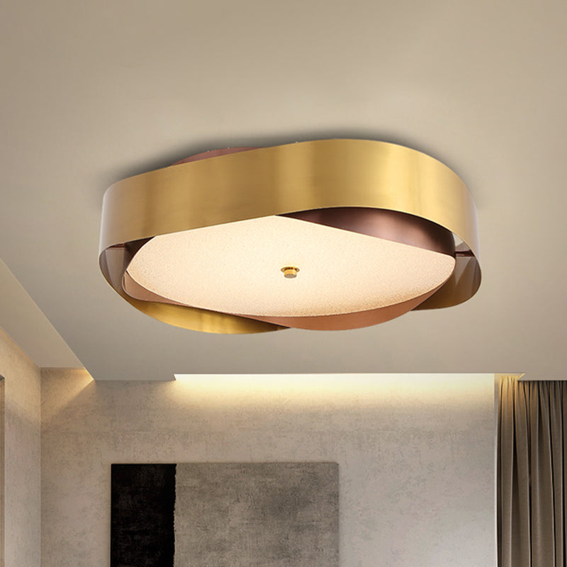 Acrylic Gold Ceiling Flush Round LED Colonial Flush Mount Light Fixture with Curve Stainless Steel Frame