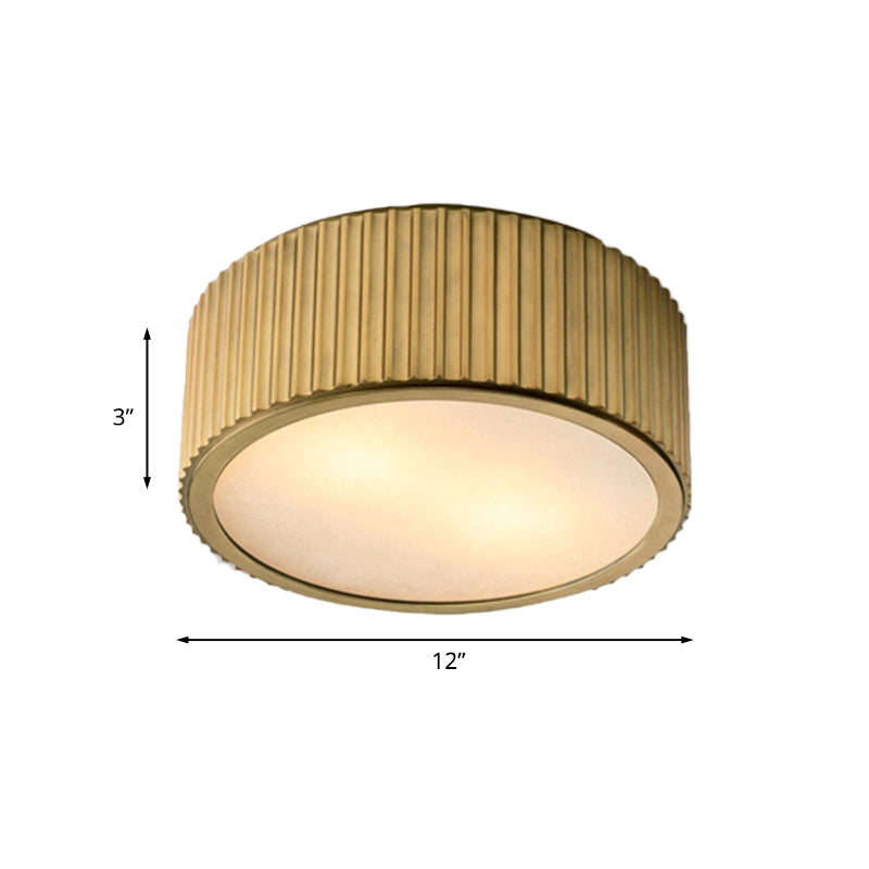 Frosted Glass Gold Ceiling Fixture Circular 3 Bulbs Colonialism Flush Mount Recessed Lighting, 12"/16" Wide