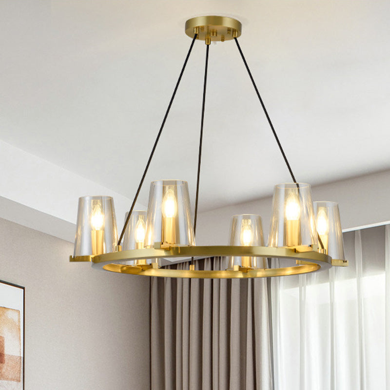 Cono 6/8-bulbone appeso il lampadario colonialista oro trasparente in vetro a sospensione con design rotondo