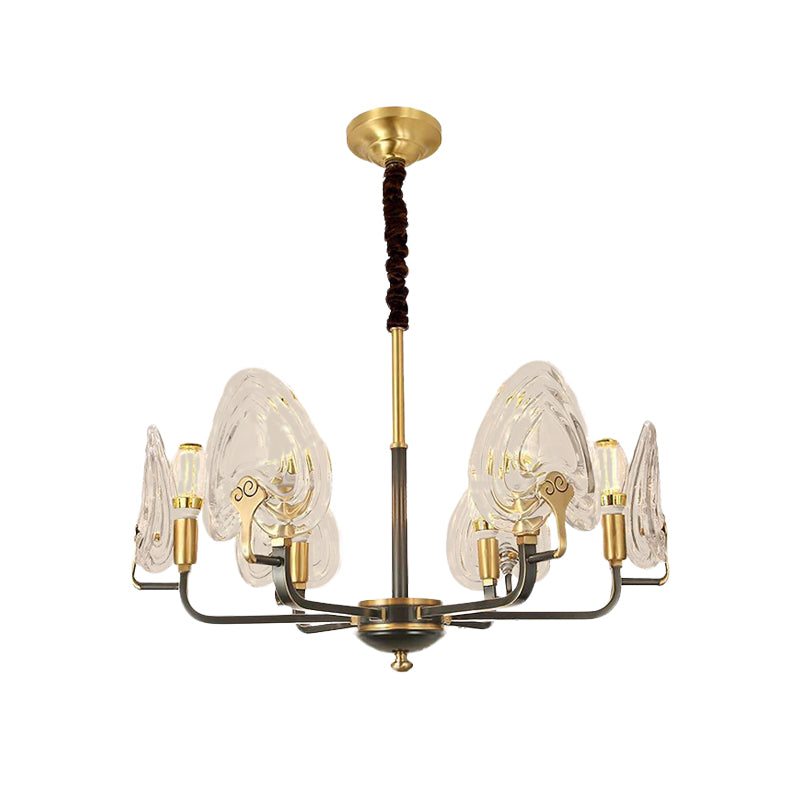 Heart-Shaped Bedroom Pendant Chandelier Colonial Clear Prismatic Glass 6/8 Bulbs Black and Gold Ceiling Light