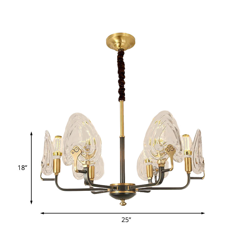 Heart-Shaped Bedroom Pendant Chandelier Colonial Clear Prismatic Glass 6/8 Bulbs Black and Gold Ceiling Light
