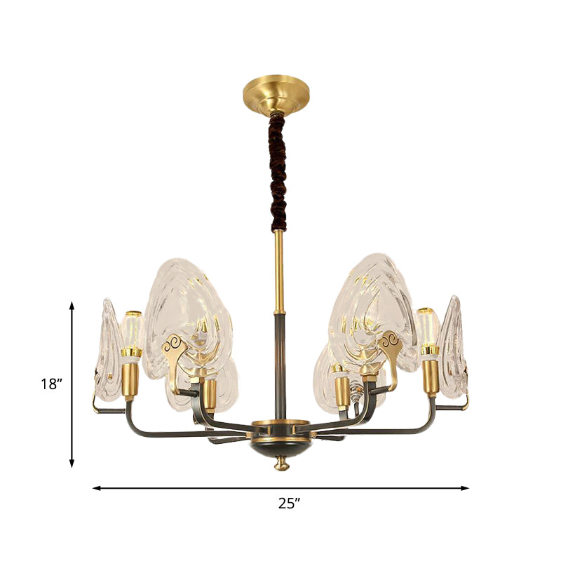 Herzförmige Schlafzimmer Anhänger Kronleuchter kolonial klares prismatisches Glas 6/8 Lampen Schwarz und Gold Deckenleuchte