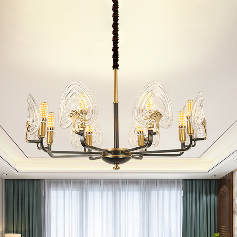 Herzförmige Schlafzimmer Anhänger Kronleuchter kolonial klares prismatisches Glas 6/8 Lampen Schwarz und Gold Deckenleuchte