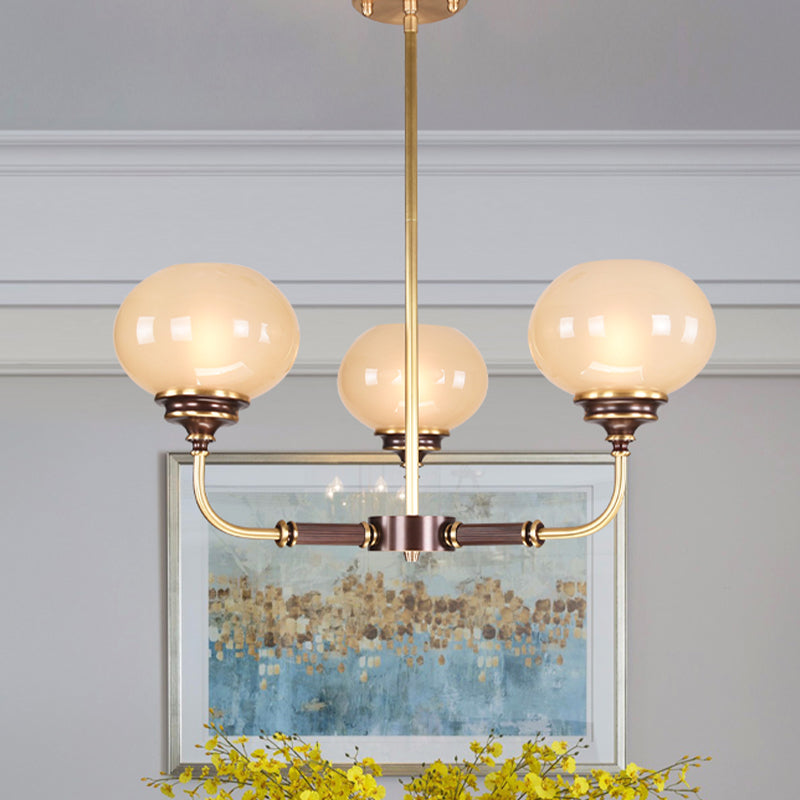 Bola de lámpara de techo de vidrio esmerilado Colonial 3/6 cabezas de comedor Luz en negro y dorado