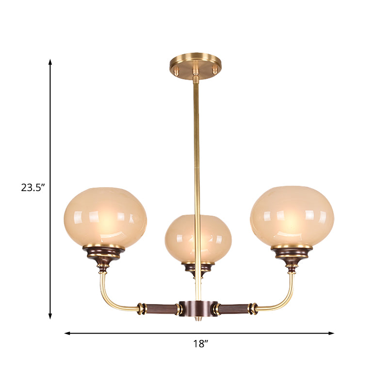 Bola de lámpara de techo de vidrio esmerilado Colonial 3/6 cabezas de comedor Luz en negro y dorado