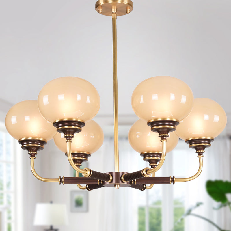 Ball Frosted Glass Ceiling Chandelier Colonial 3/6 Heads  Dining Room Pendant Light in Black and Gold