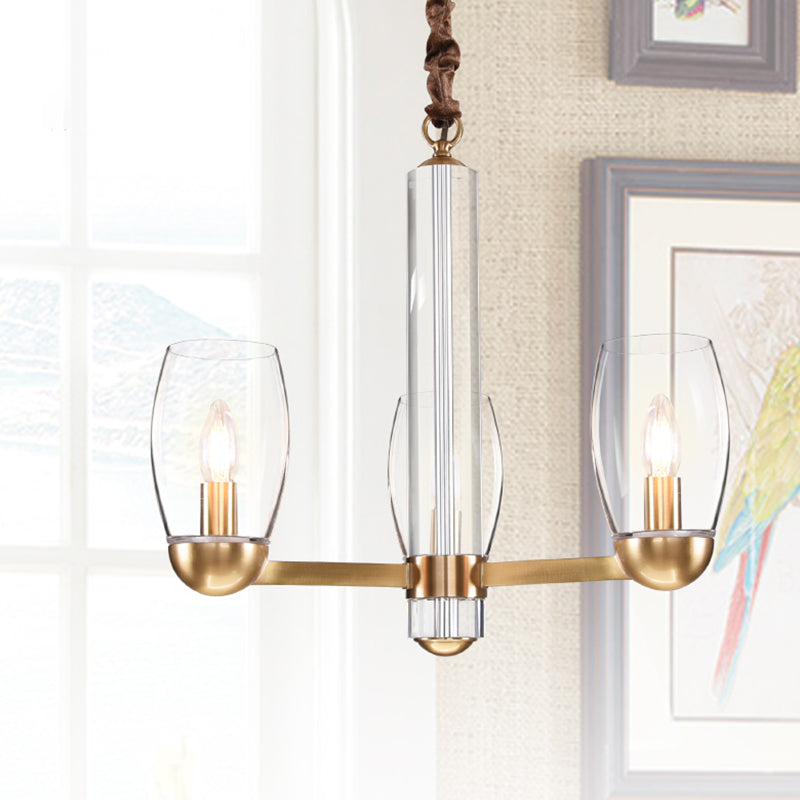 Lámpara de araña de oro de vidrio transparente ovalado 3/6 bulbo colgante colonialista colgante con diseño de starburst