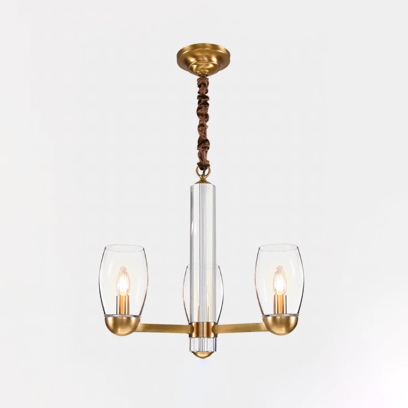 Clear Glass Gold Chandelier Lamp Oval 3/6-Bulb Colonialist Suspension Pendant with Starburst Design