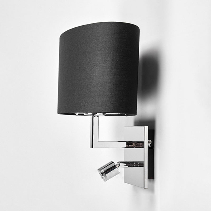 Contemporary Oval Wall Mount Light Fabric LED Wall Sconce Lighting in Black for Bedside