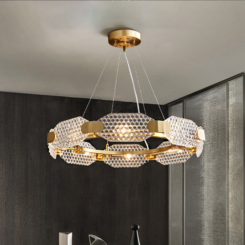 Lámpara de techo de vidrio de textura transparente de lámpara de octágono de 8 cabezas con diseño circular