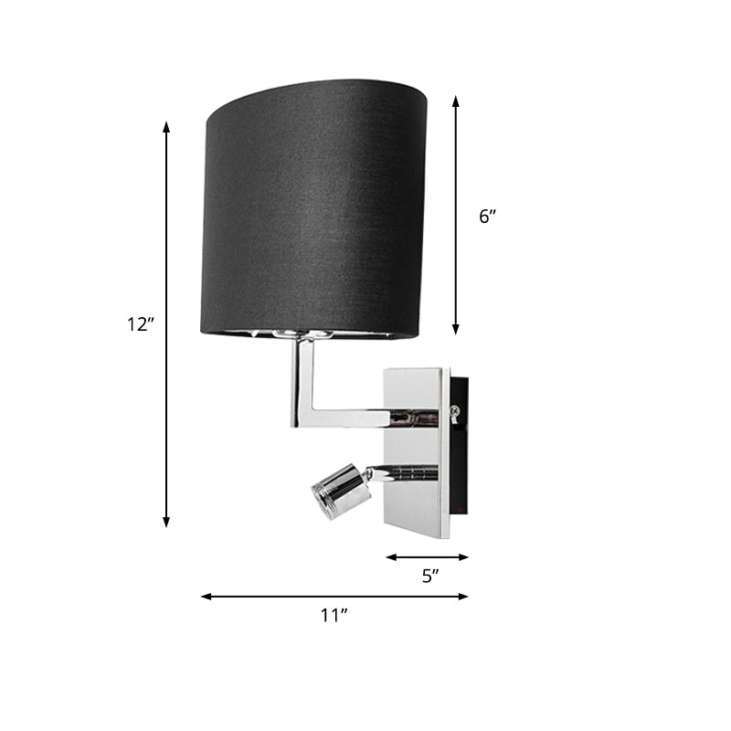 Contemporary Oval Wall Mount Light Fabric LED Wall Sconce Lighting in Black for Bedside