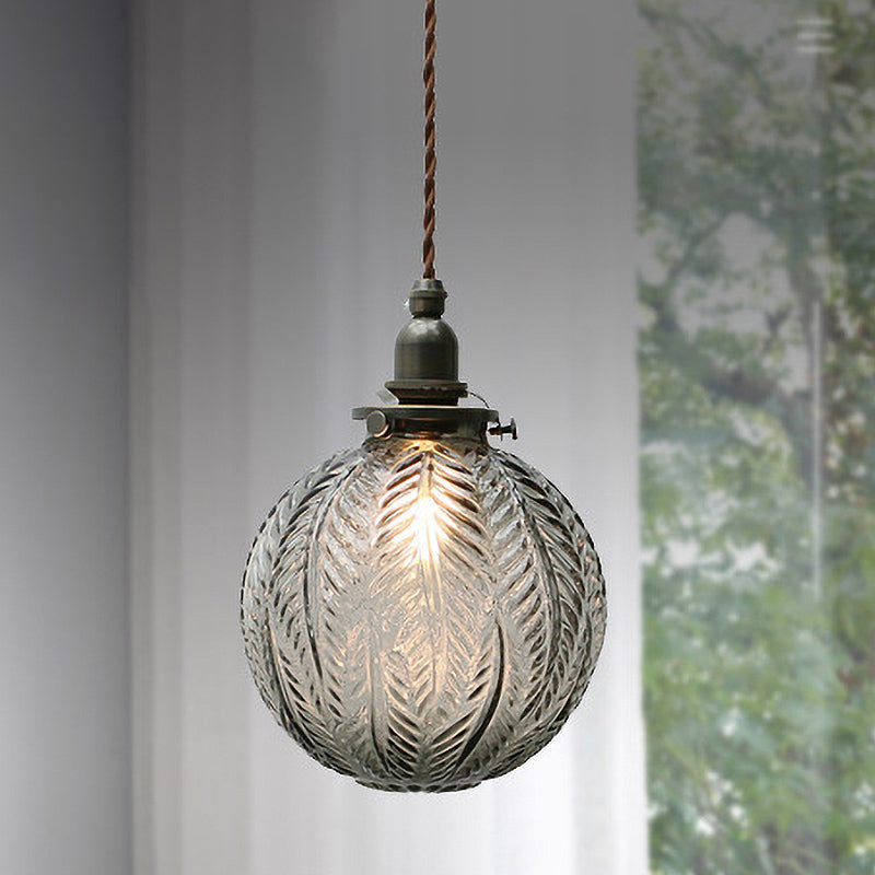 Lámpara de luz colgante colonial global 1 cabeza/humo kit de lámpara colgante de vidrio gris con diseño de plumas