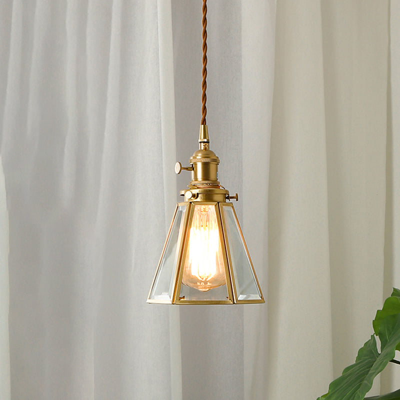 Clear Glass Tapered Suspension Lamp Colonialist 1 Bulb Restaurant Pendant Light Fixture in Gold