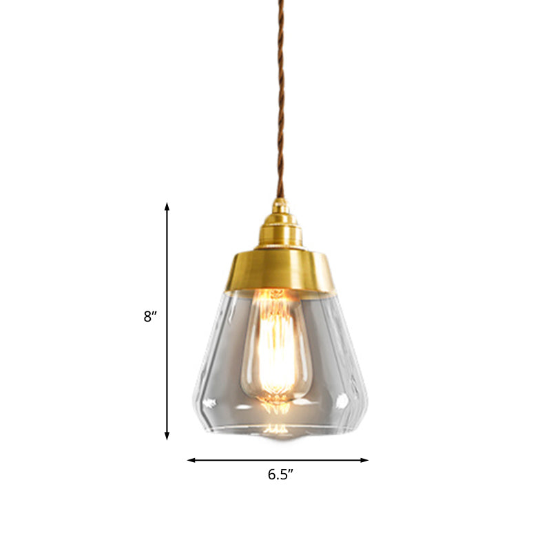 1 Bulb Down Lighting Pendant Colonial Restaurant Drop Lamp with Cone Clear Glass Shade in Gold