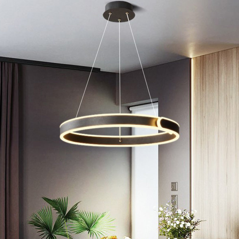 Cirkelvormige led kroonluchter licht eenvoud acryl eettafel suspensie hanger in zwart, 16 "/19,5" diameter