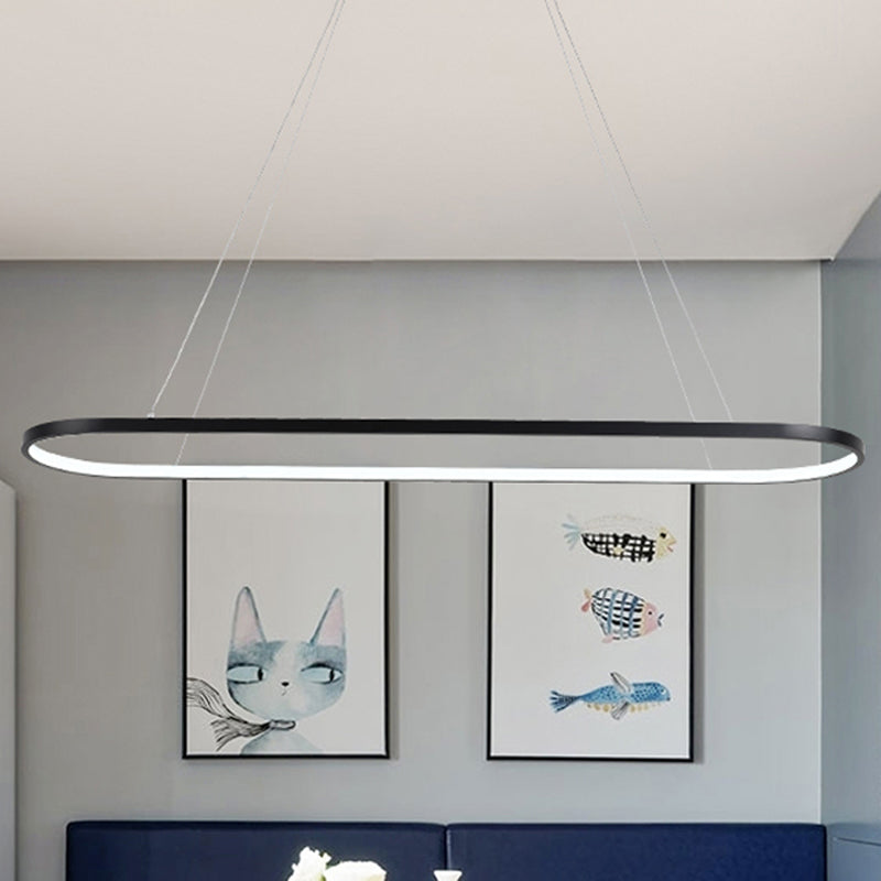 19,5 "/27,5" W Sala da pranzo LED Minimalismo Luce a sospensione nera con telaio acrilico ellittico