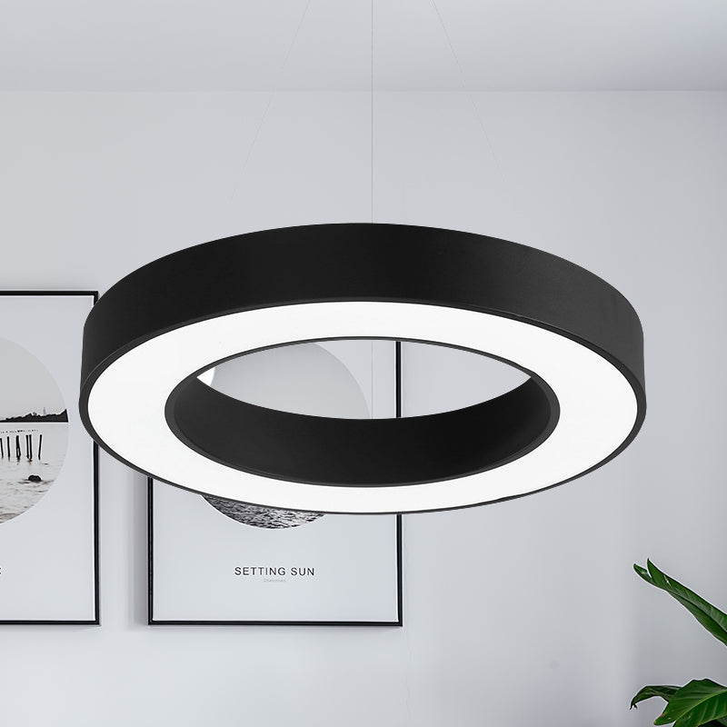 Thick Circle Iron Pendant Light Fixture Minimal Black LED Hanging Ceiling Light for Office