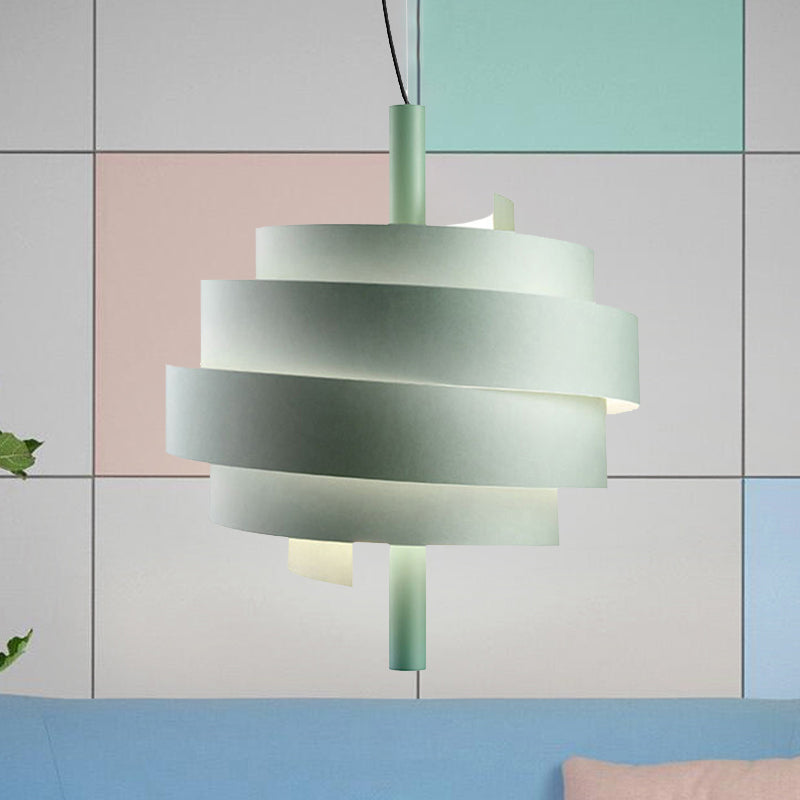 Lampada a sospensione rosa/verde/bianca a ciondolo vorticoso moderna moderna lampadina a sospensione metallica sul tavolo da pranzo