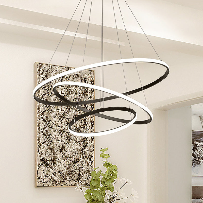Black Tiered Slim Loop Chandelier Simplicity Aluminum LED Pendant Lighting in Warm/White Light for Living Room