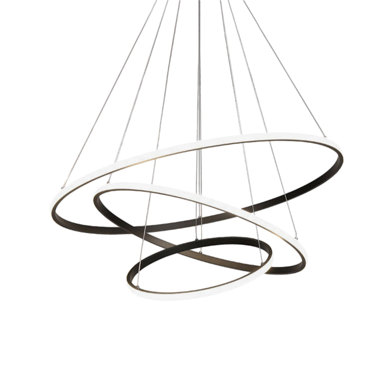 Black Tiered Slim Loop Chandelier Simplicity Aluminum LED Pendant Lighting in Warm/White Light for Living Room